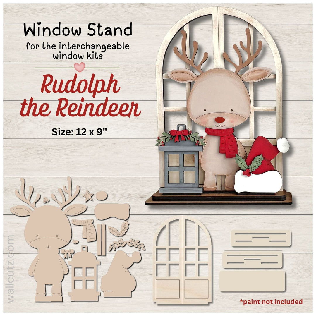 Christmas reindeer interchangeable wood window kit with reindeer, lantern and tree – WallCutz