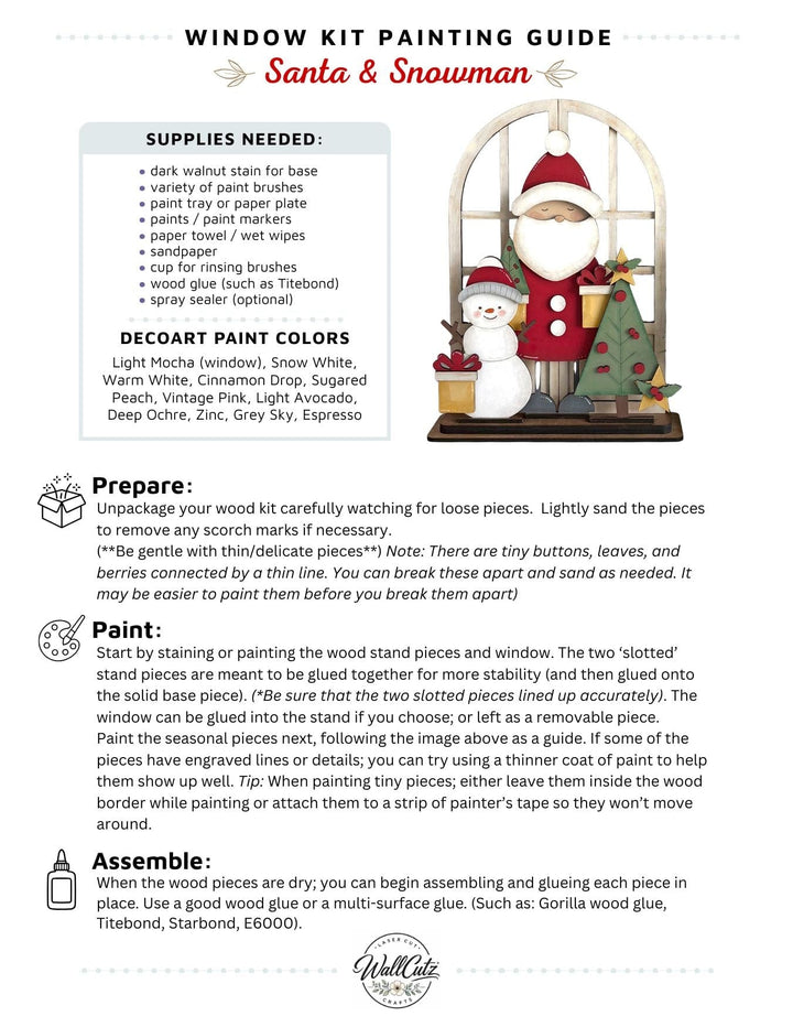 Santa and snowman Christmas wood kit displayed in the WallCutz interchangeable window stand
