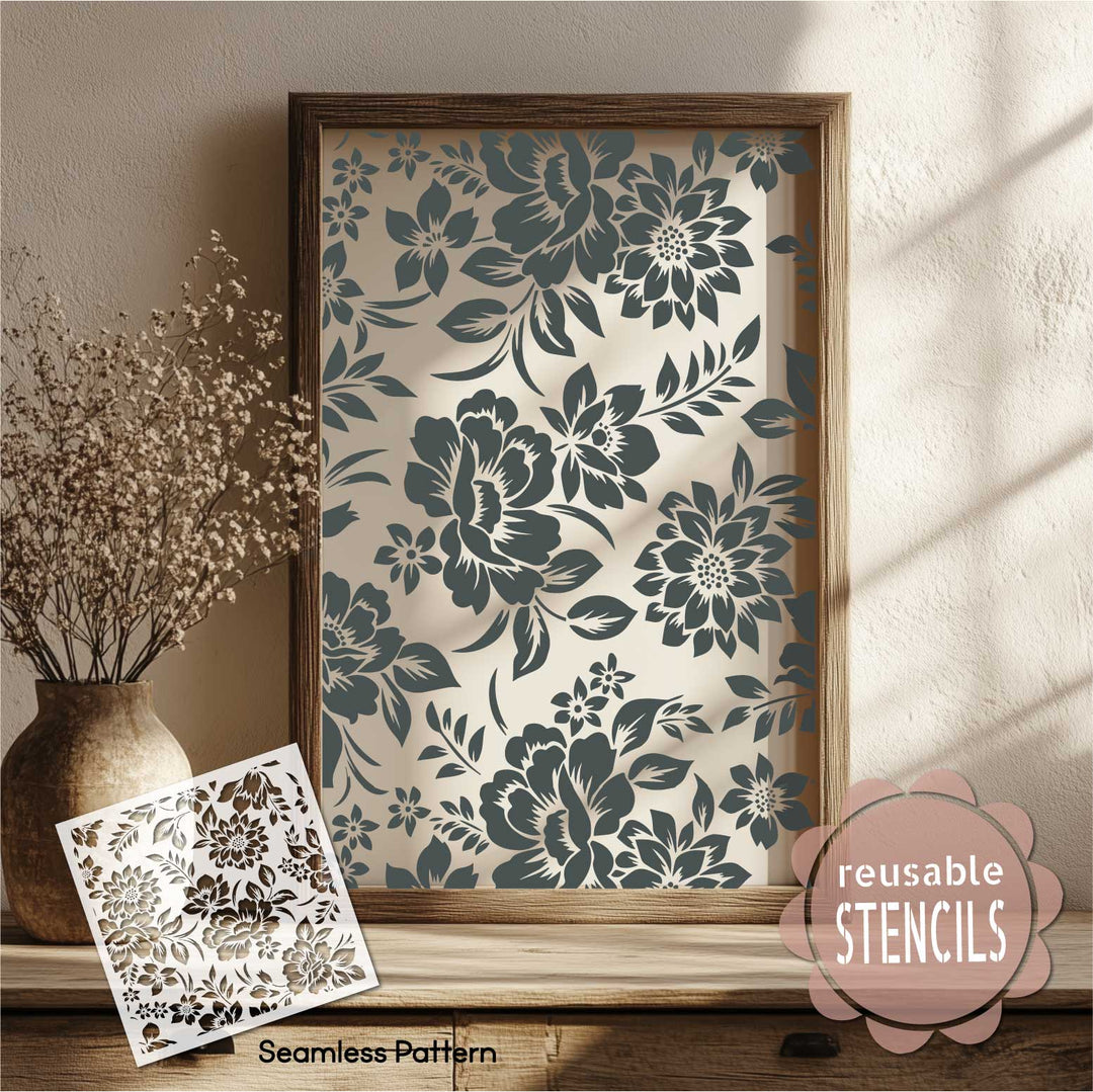 WallCutz  Seamless Floral Pattern-(J) Botanical Stencil Stencil
