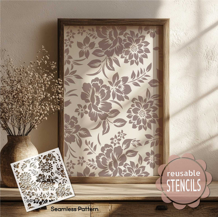 WallCutz  Seamless Floral Pattern-(J) Botanical Stencil Stencil