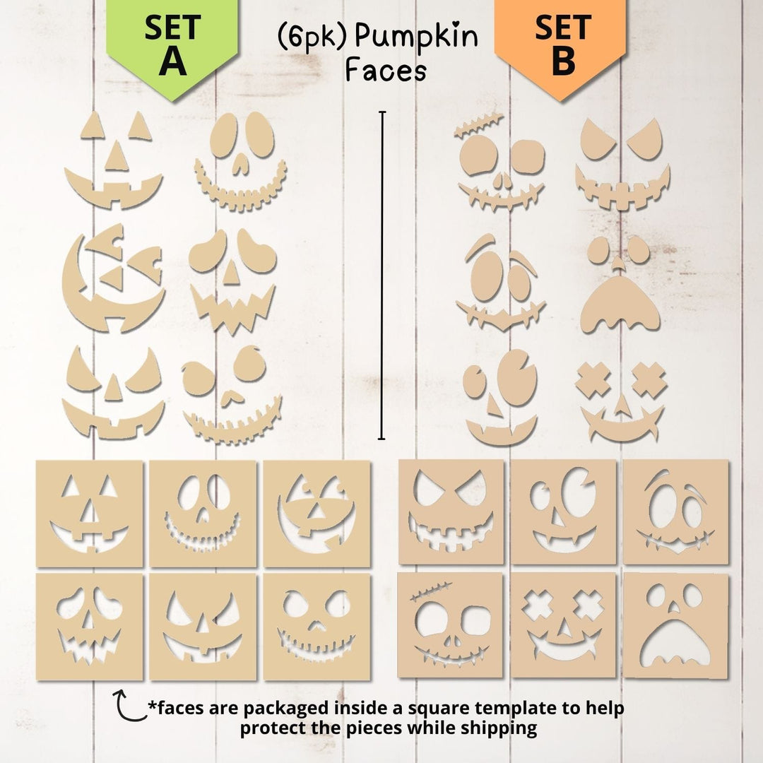 Wood Cut-Outs / Pumpkin Faces 6pk / Set A or B