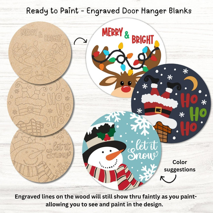 Let It Snow, Santa Chinmey, Reindeer Lights – Engraved MDF Door Hanger Craft