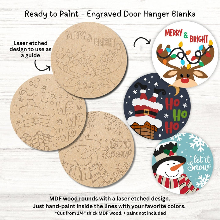 Let It Snow, Santa Chinmey, Reindeer Lights – Engraved MDF Door Hanger Craft