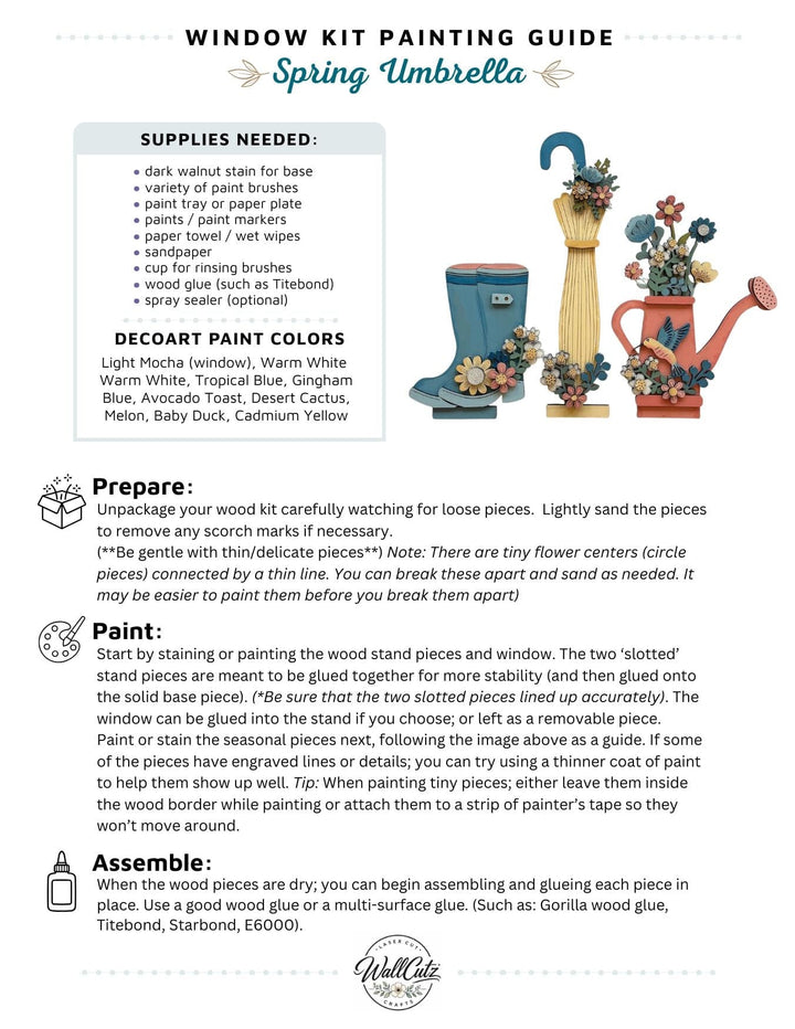 Spring garden umbrella wood kit displayed in the WallCutz interchangeable window stand