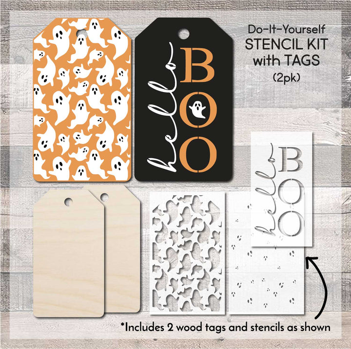 WallCutz  STENCIL KIT / Hello Boo with Wood Tags (2pk) Wood Kit