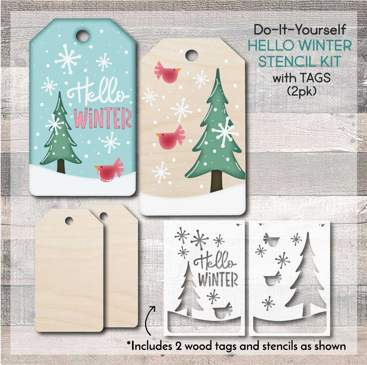 WallCutz  STENCIL KIT / Hello Winter Tag Kit Wood Kit