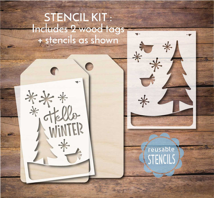 WallCutz  STENCIL KIT / Hello Winter Tag Kit Wood Kit