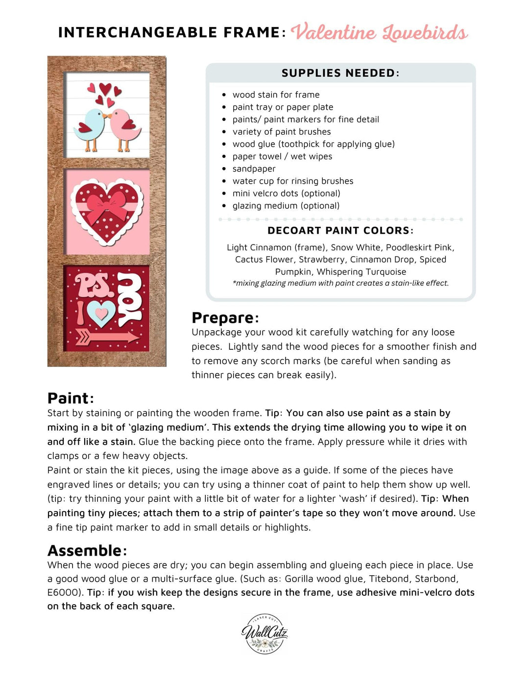 WallCutz  Valentine Love Birds & Hearts (Set A)– Interchangeable 5x5 Wood Kit Wood Kit