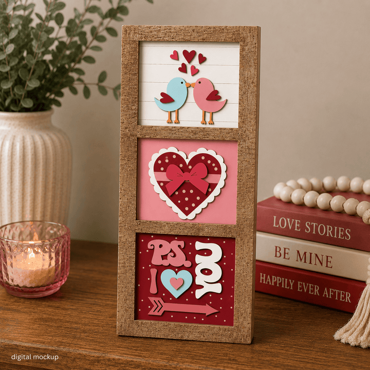WallCutz  Valentine Love Birds & Hearts (Set A) – Interchangeable 5x5 Wood Kit Wood Kit