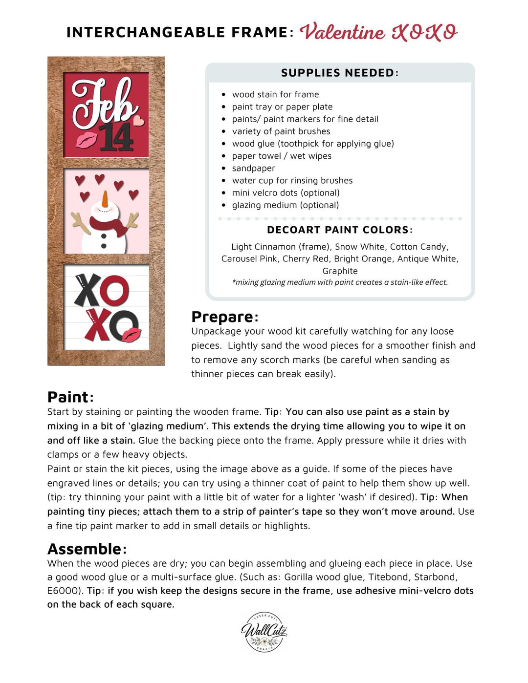 WallCutz  Valentine XOXO & Hearts (Set B) – Interchangeable 5x5 Wood Kit Wood Kit