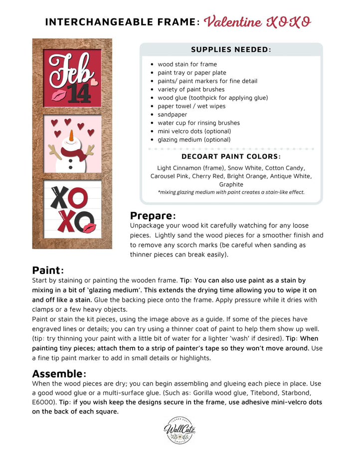 WallCutz  Valentine XOXO & Hearts (Set B) – Interchangeable 5x5 Wood Kit Wood Kit