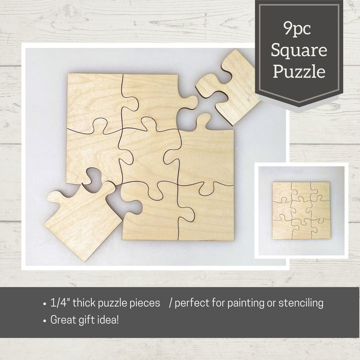 Simple Square Puzzle Square Wood Puzzle Kit – 9pc DIY Blank | WallCutz – WallCutz Crafts