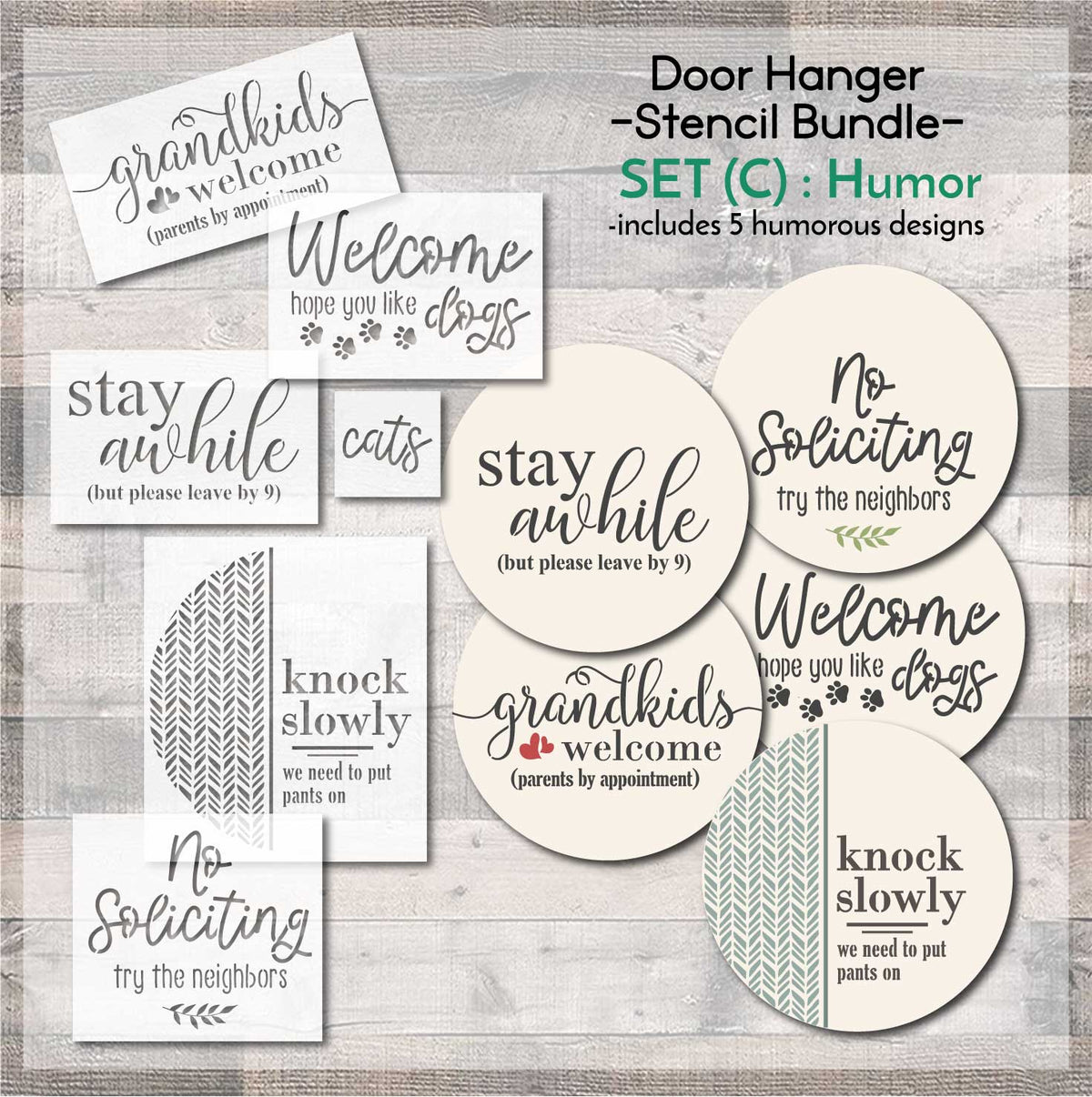 SET (C) Door Hanger Stencil Bundle / Humor Set| WallCutz Crafts