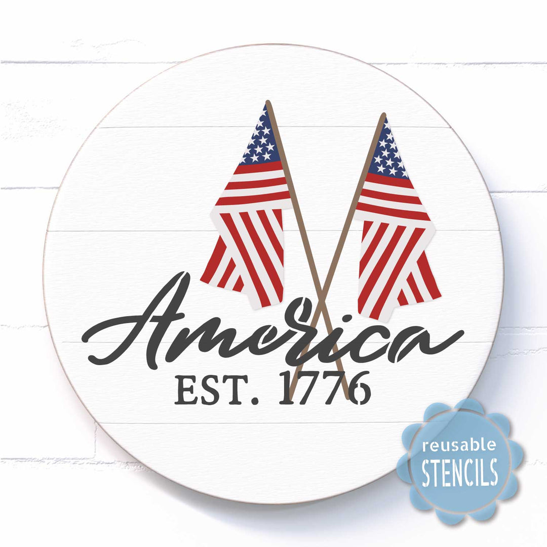 WallCutz  America Est. 1776 / Flag Stencil Stencil