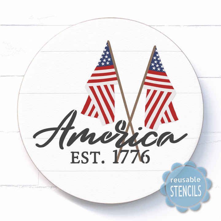 WallCutz  America Est. 1776 / Flag Stencil Stencil