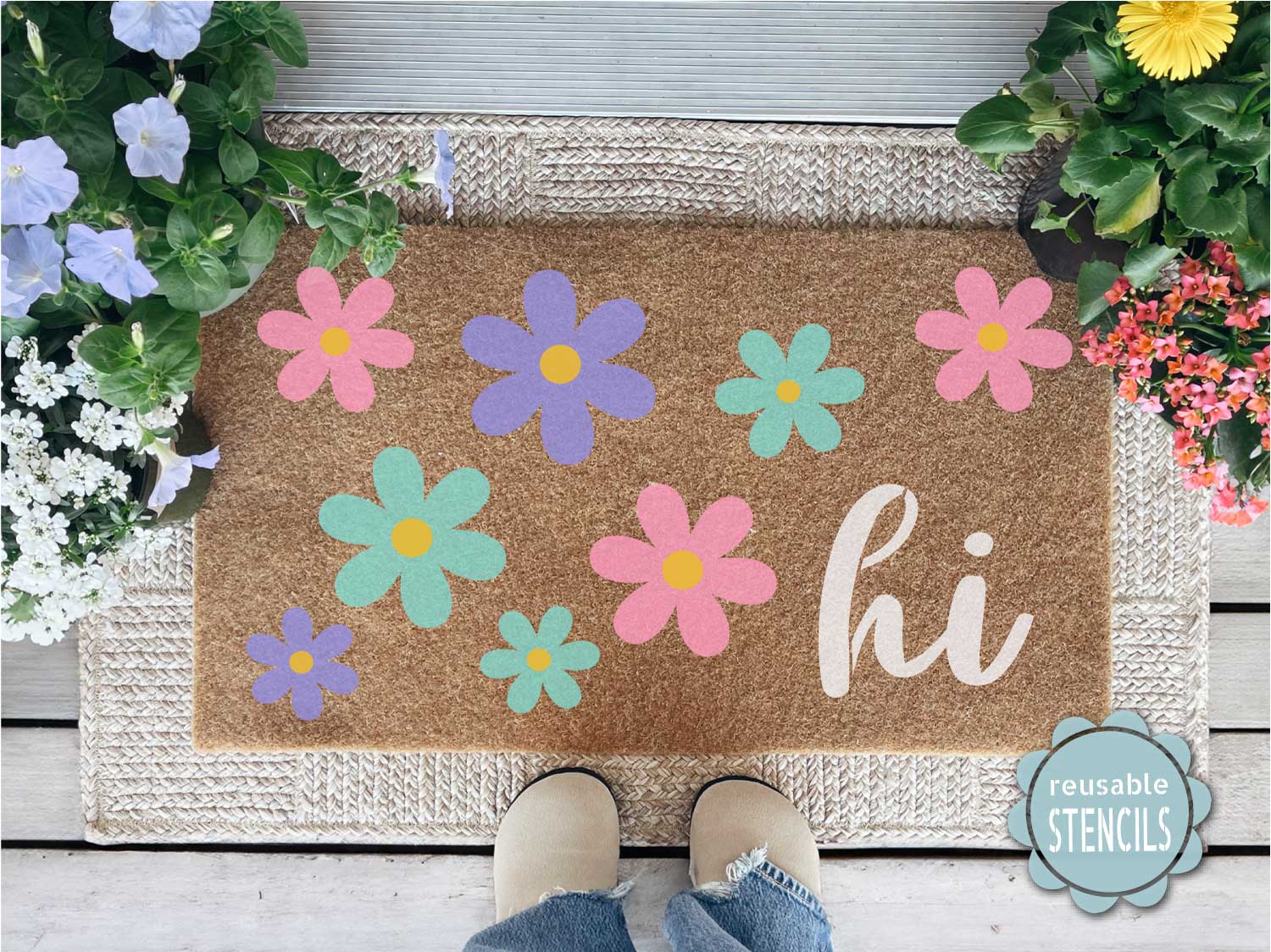 Flower Power Daisy Door Mat Stencil | WallCutz – WallCutz Crafts
