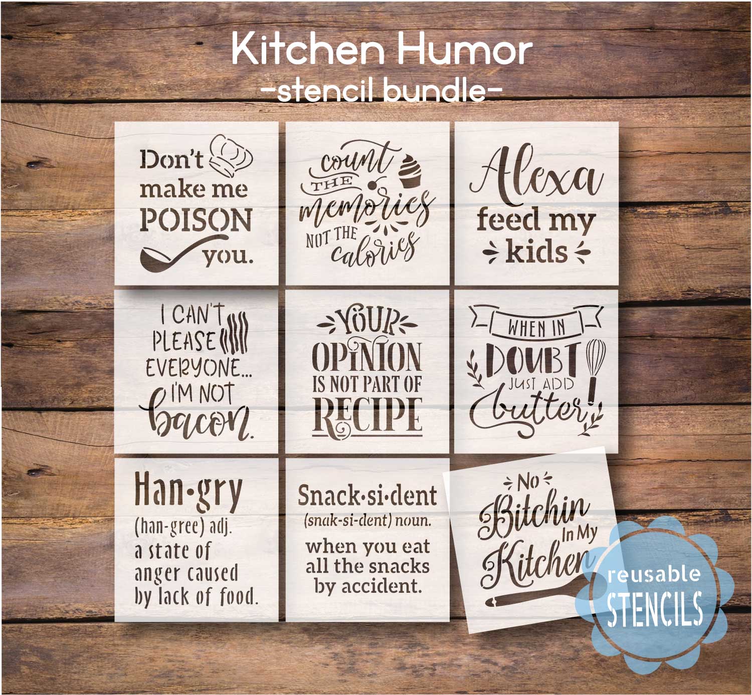 Kitchen Humor Bundle / 9pc Stencil Pack| WallCutz Crafts