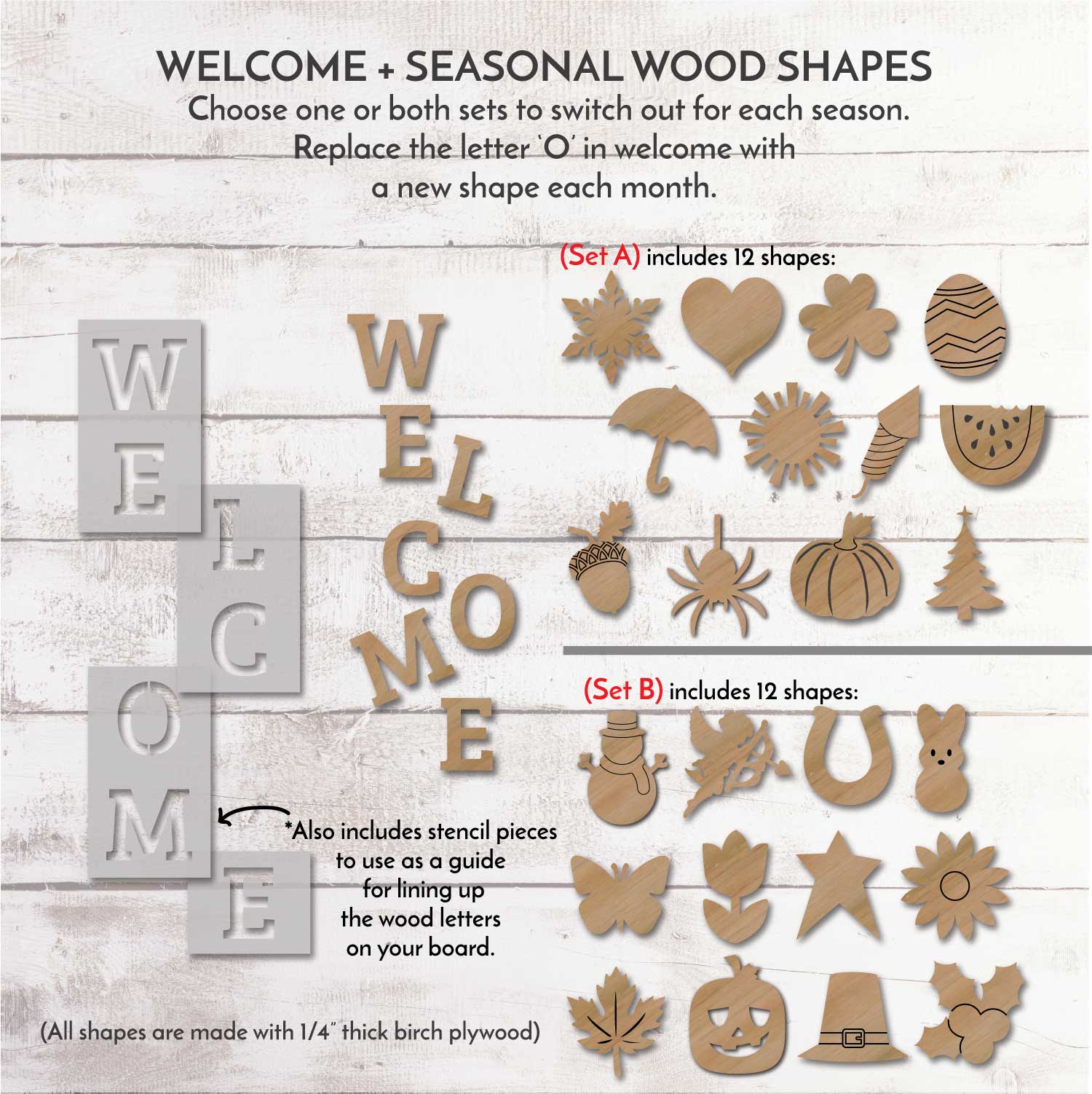 Seasonal Shapes w/ Wood Welcome Letters – WallCutz Crafts seasonal-shapes-w-wood-welcome-letters-wallcutz-crafts