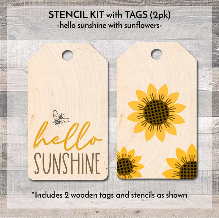 WallCutz  STENCIL KIT / Hello Sunflowers with Wood Tags Wood Kit