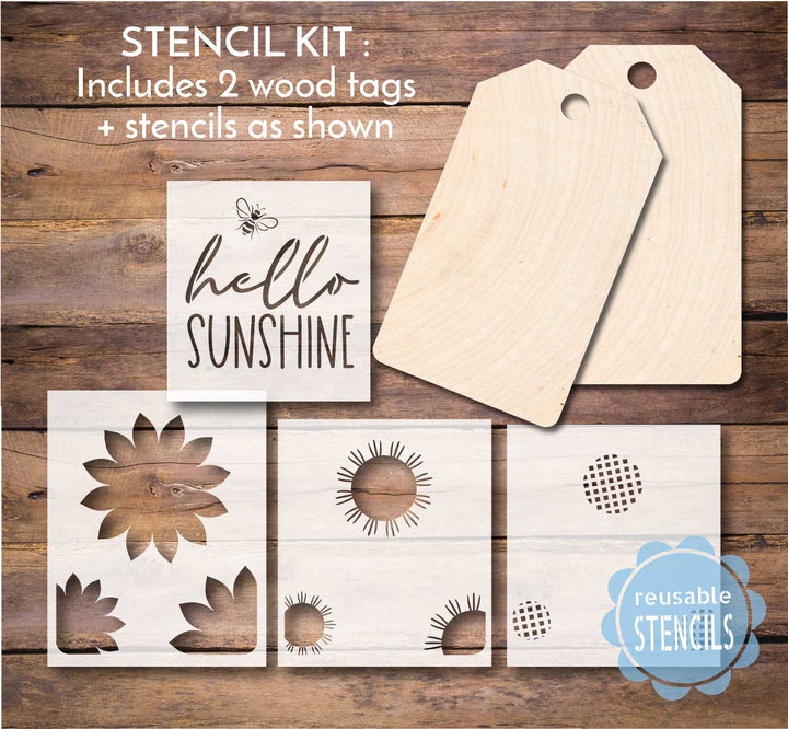 WallCutz  STENCIL KIT / Hello Sunflowers with Wood Tags Wood Kit