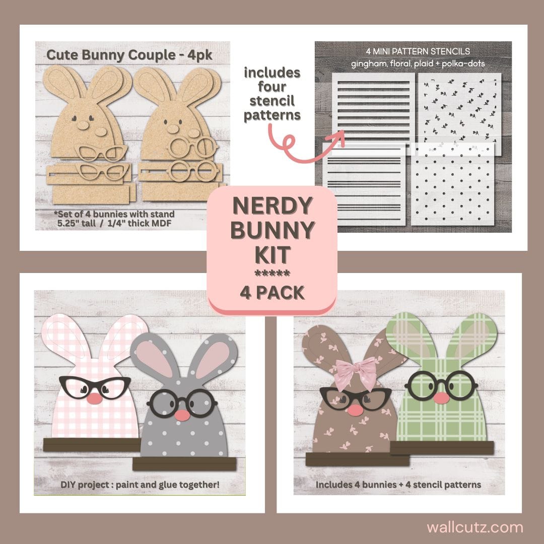 WallCutz  Wood Kit Bunny Couple with stencil pack / Set of 4 Wood Kit
