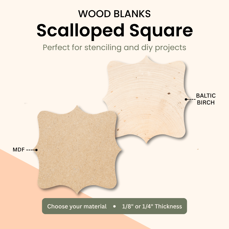 Wood blanks scalloped square frame, MDF or birch – WallCutz