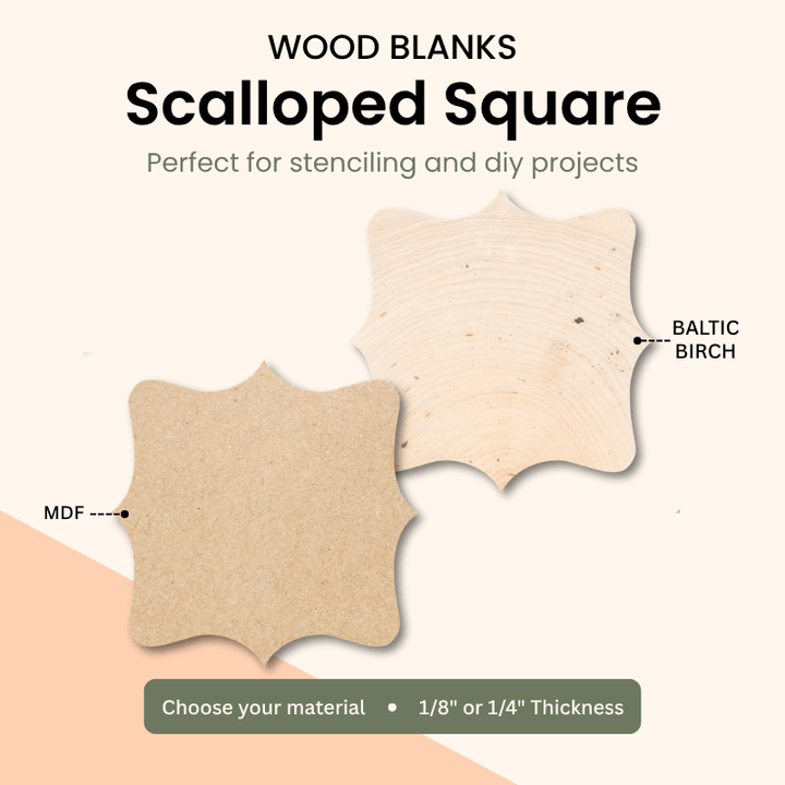 Wood blanks scalloped square frame, MDF or birch – WallCutz