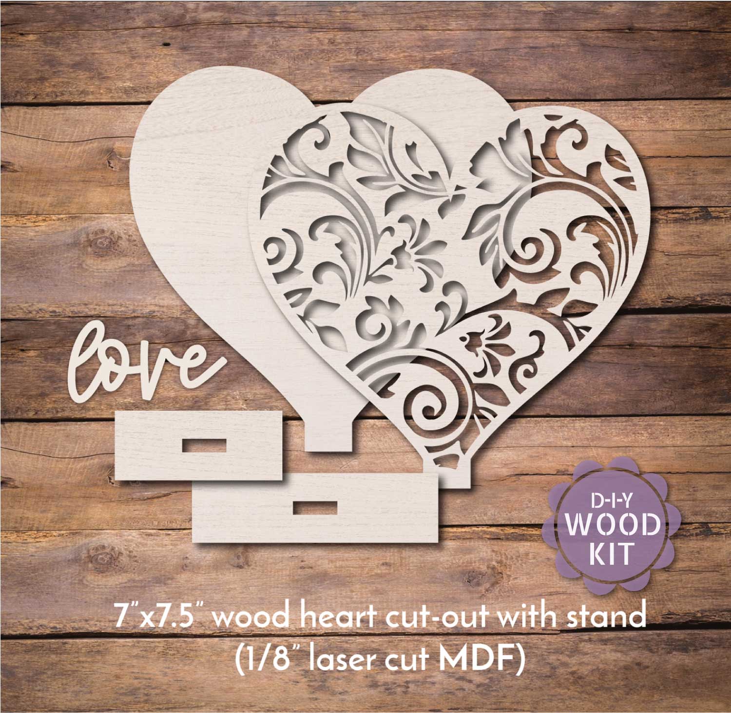 Allie Lace Heart with Stand – DIY Wood Kit | WallCutz – WallCutz