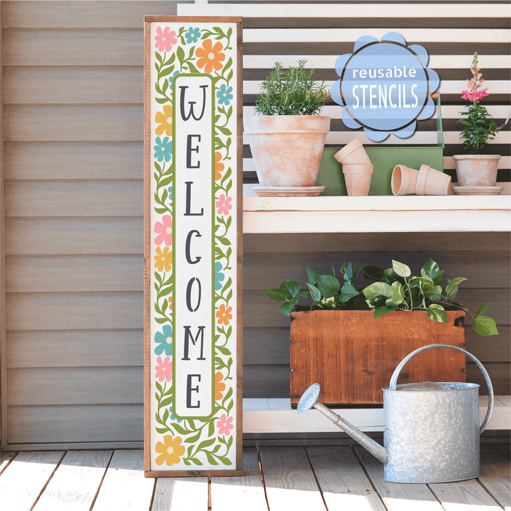 WallCutz  Welcome Flower Border / Reusable Stencil Stencil