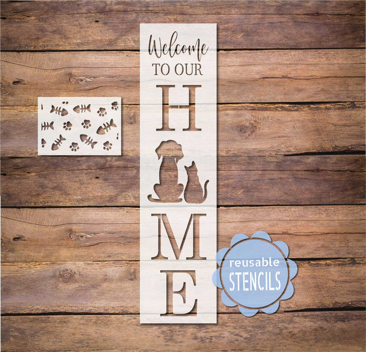 WallCutz  Welcome to our Home / Dog and Cat Stencil Stencil