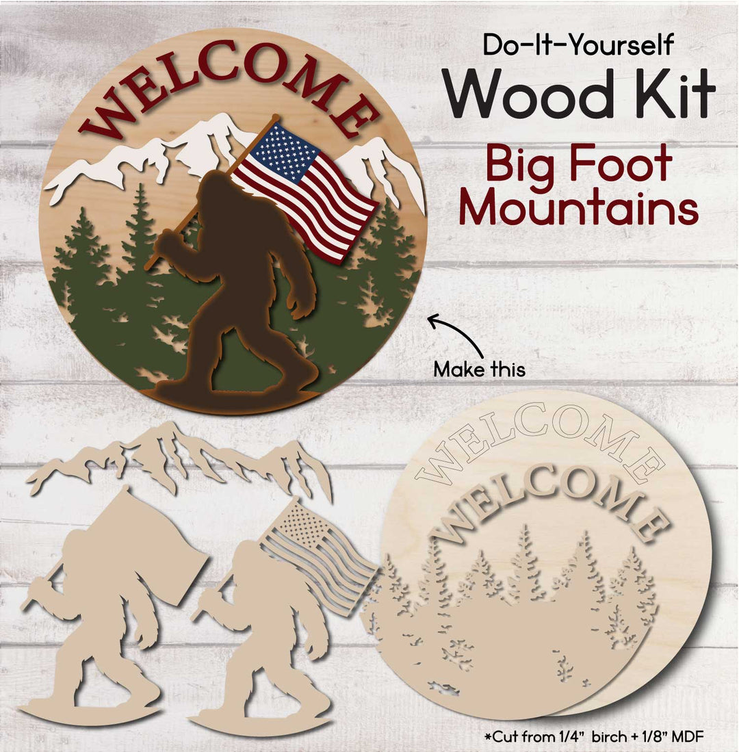 WallCutz  WOOD KIT  / Big Foot Patriotic Mountain Scene Wood Kit