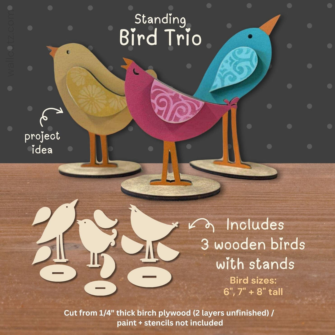 WallCutz  Wood Kit / Bird Trio with Stands (3pk) Wood Kit