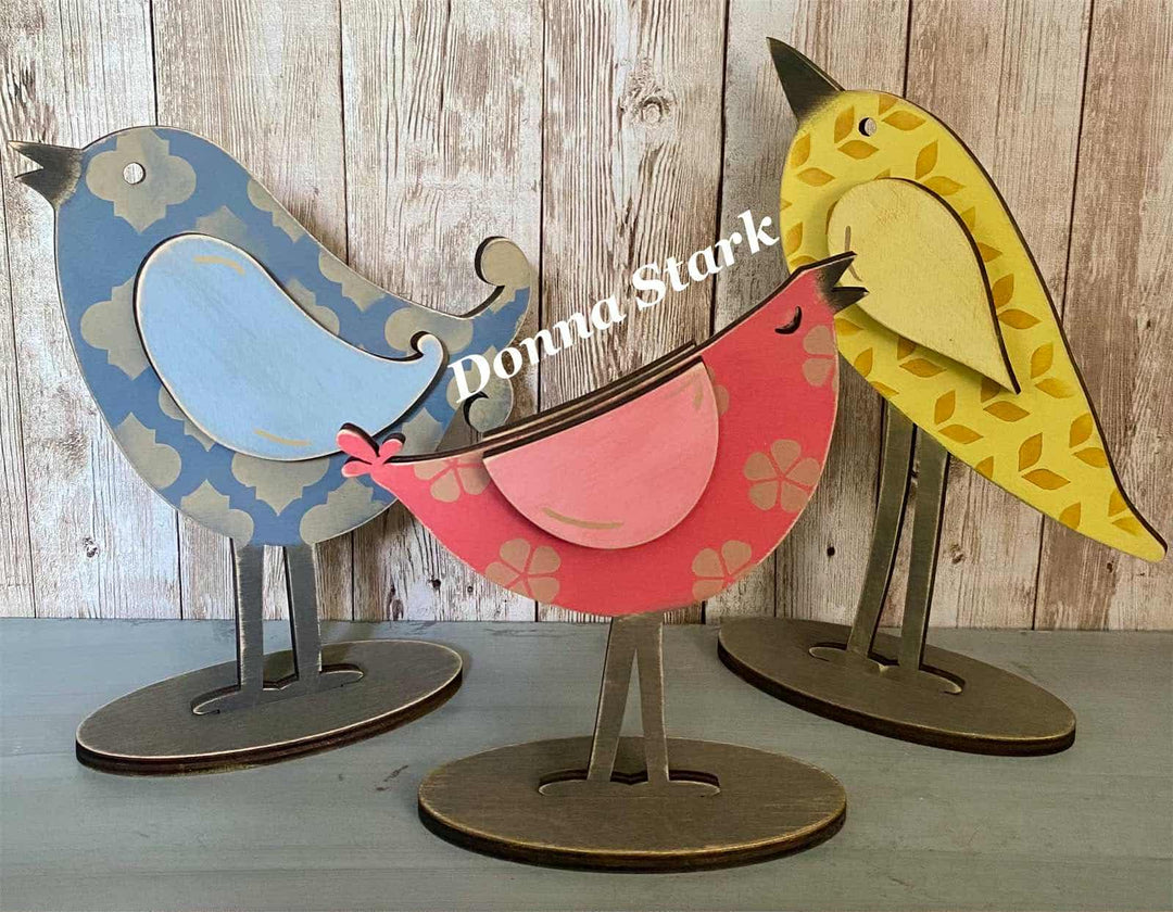 WallCutz  Wood Kit / Bird Trio with Stands (3pk) Wood Kit