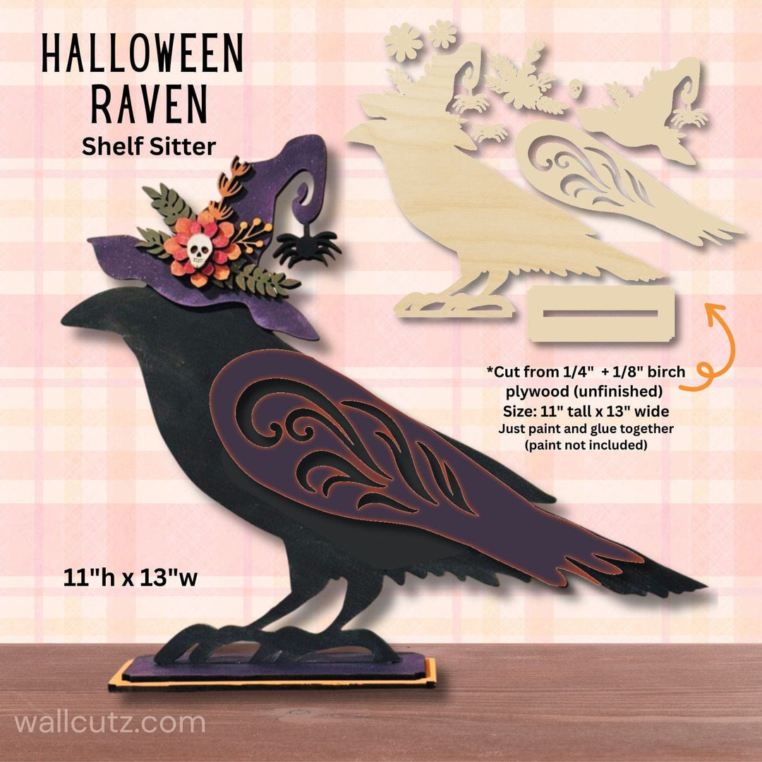 WallCutz  Wood Kit / Halloween Raven Shelf Sitter / DIY Wood Kit
