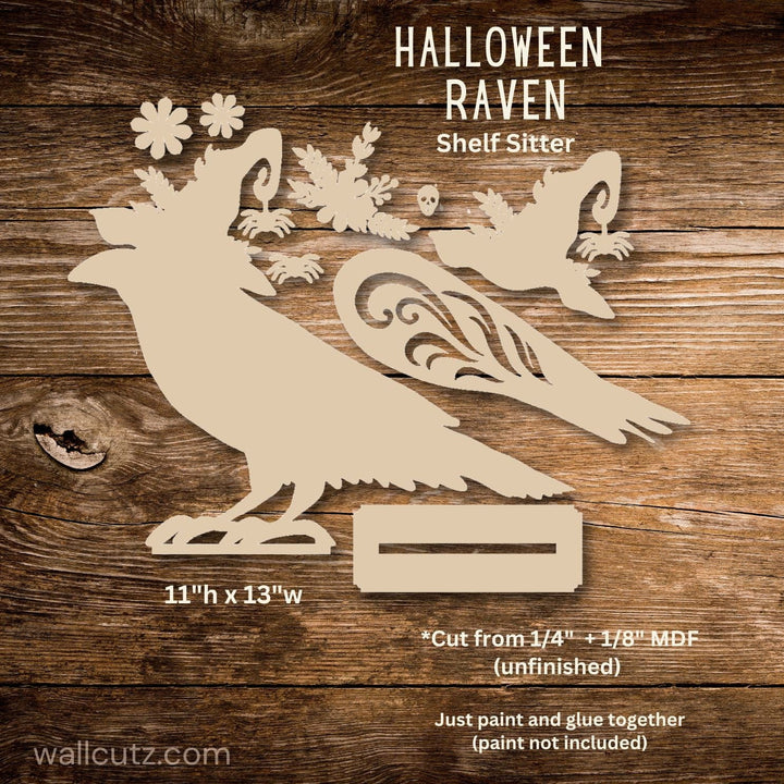 WallCutz  Wood Kit / Halloween Raven Shelf Sitter / DIY Wood Kit