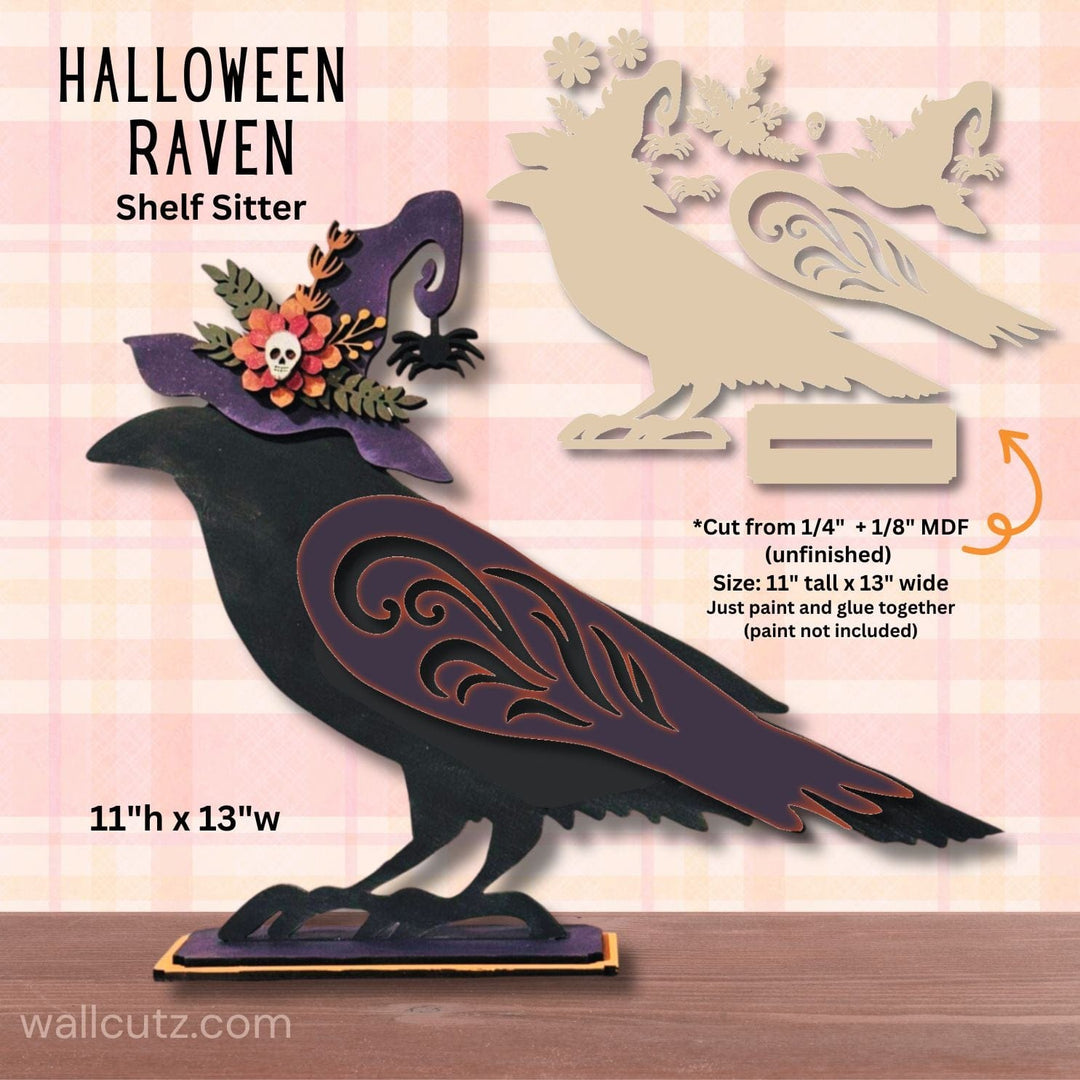 WallCutz  Wood Kit / Halloween Raven Shelf Sitter / DIY Wood Kit