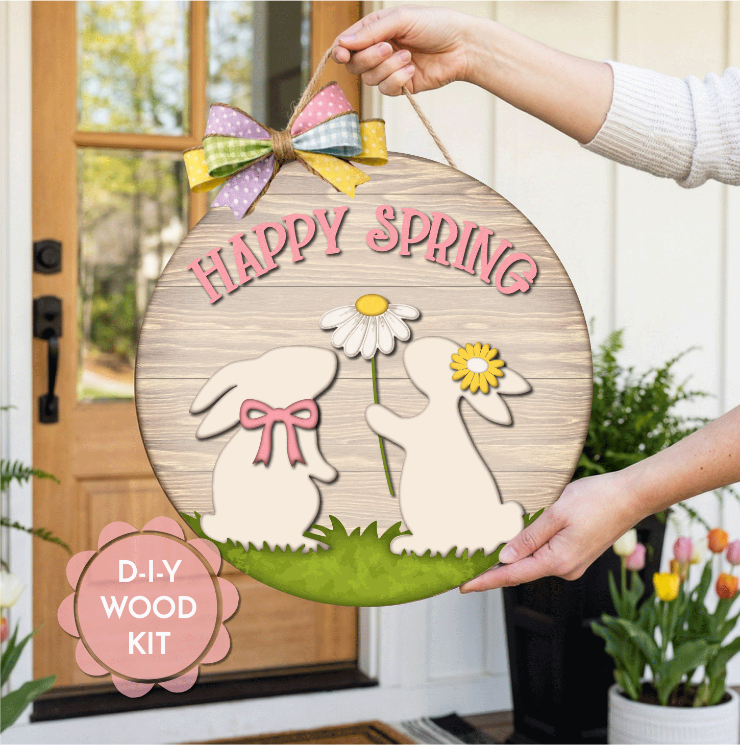 Happy Spring Rabbits Door Hanger – Wood Kit | WallCutz – WallCutz Crafts