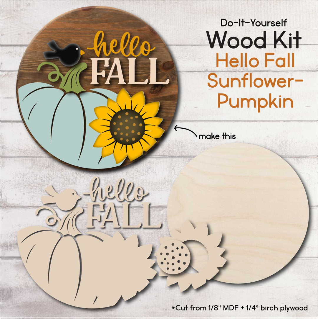 WallCutz  WOOD KIT / Hello Fall Sunflower Pumpkin Wood Kit
