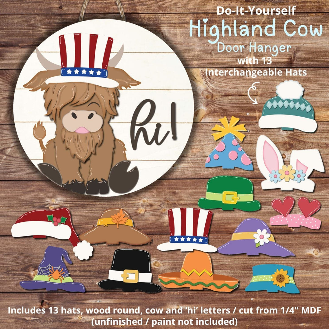 WallCutz  WOOD KIT / Highland Cow with Interchangeable Hats Wood Kit