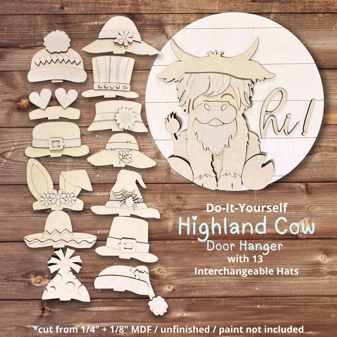 WallCutz  WOOD KIT / Highland Cow with Interchangeable Hats Wood Kit