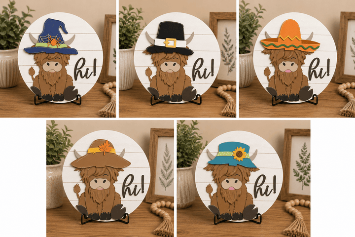 WallCutz  WOOD KIT / Highland Cow with Interchangeable Hats Wood Kit