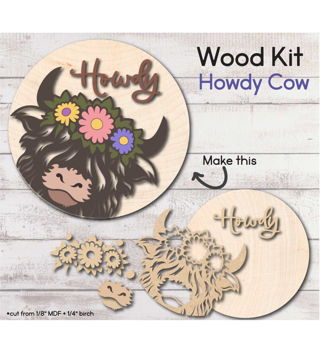 WallCutz  WOOD KIT  / Howdy Highland Cow Wood Kit