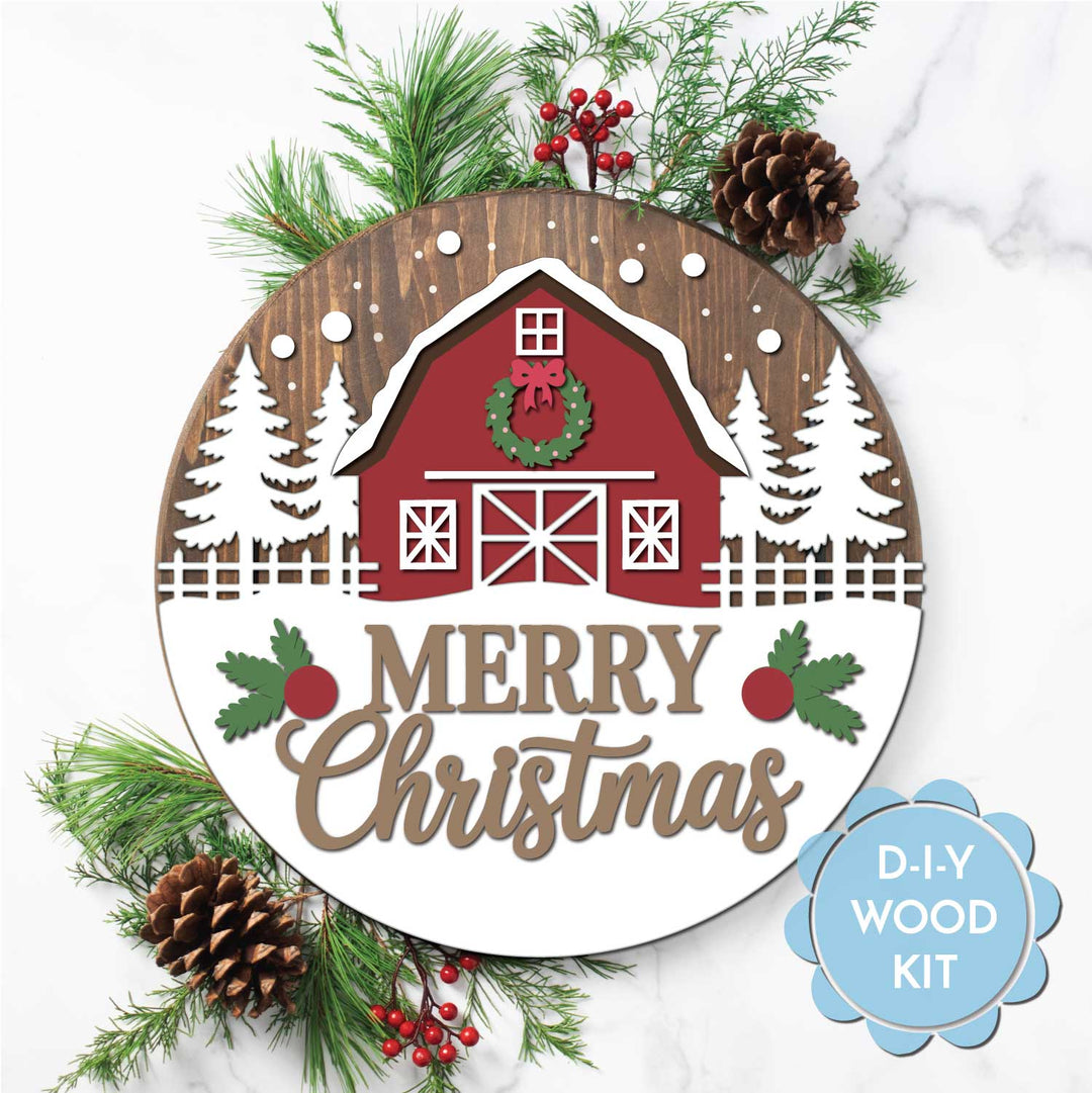 WallCutz  WOOD KIT  / Merry Christmas Red Barn Wood Kit