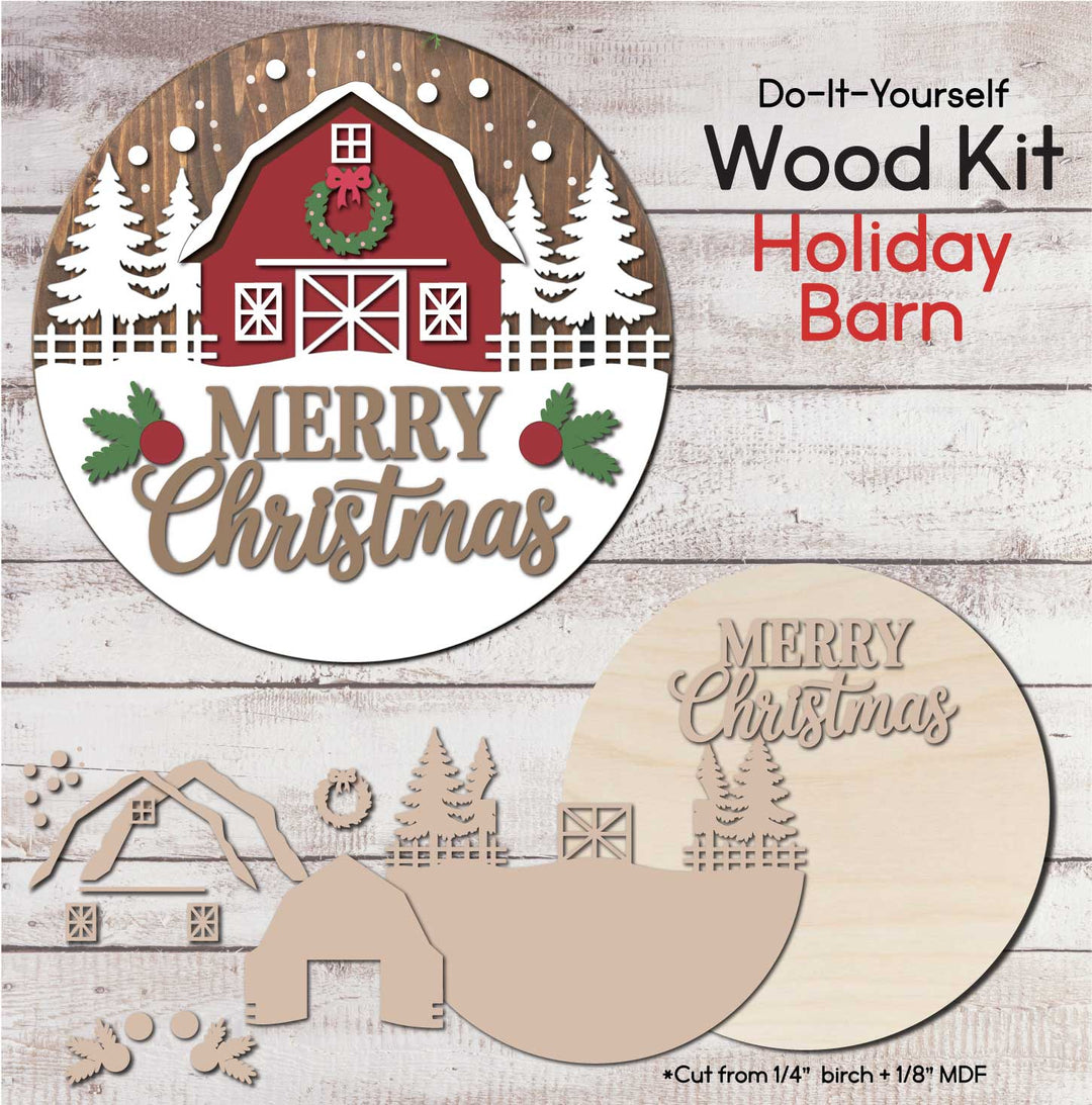 WallCutz  WOOD KIT  / Merry Christmas Red Barn Wood Kit
