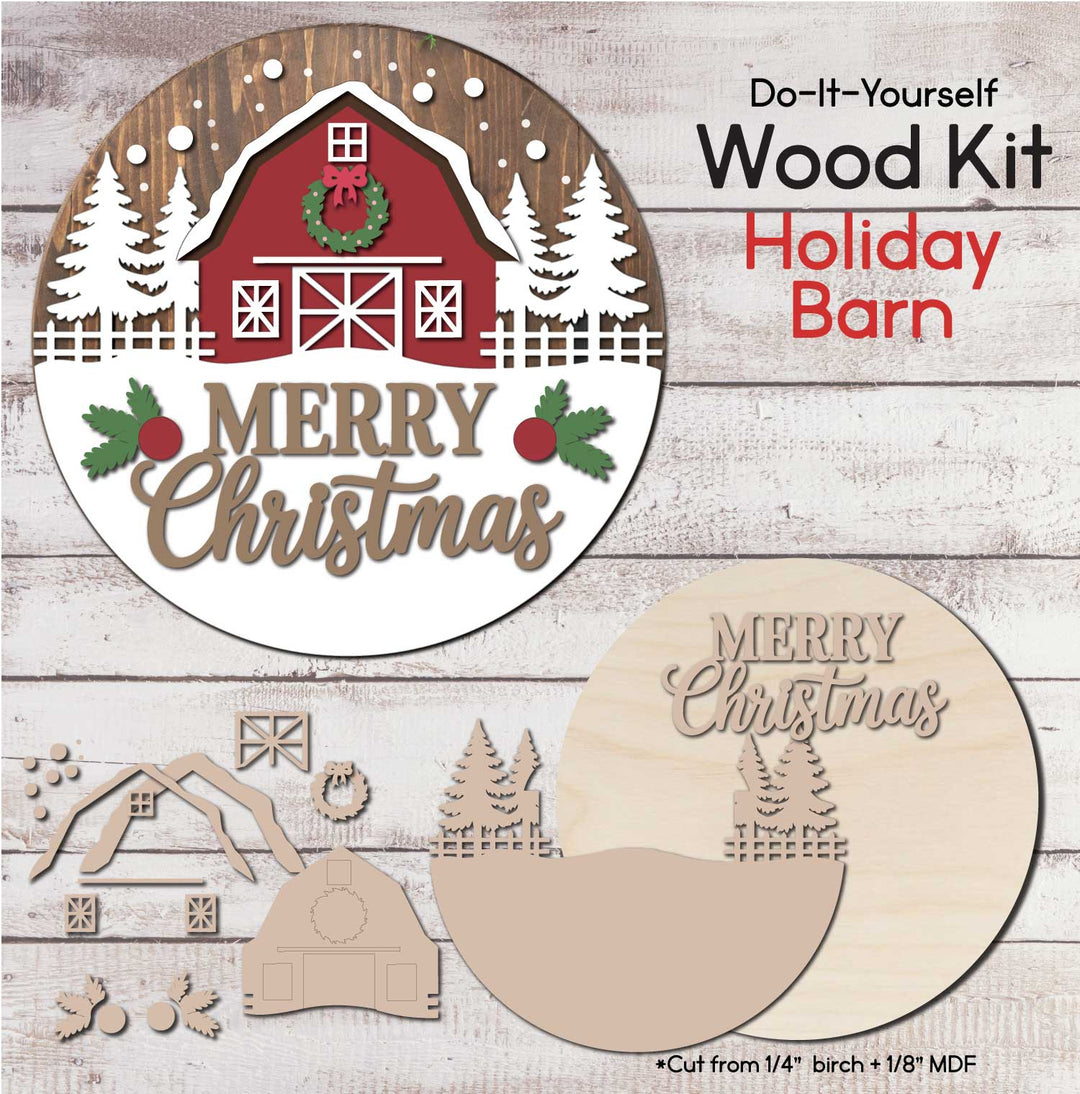 WallCutz  WOOD KIT  / Merry Christmas Red Barn Wood Kit
