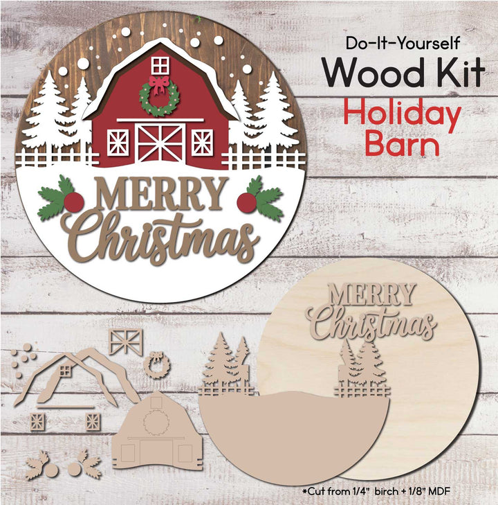 WallCutz  WOOD KIT  / Merry Christmas Red Barn Wood Kit