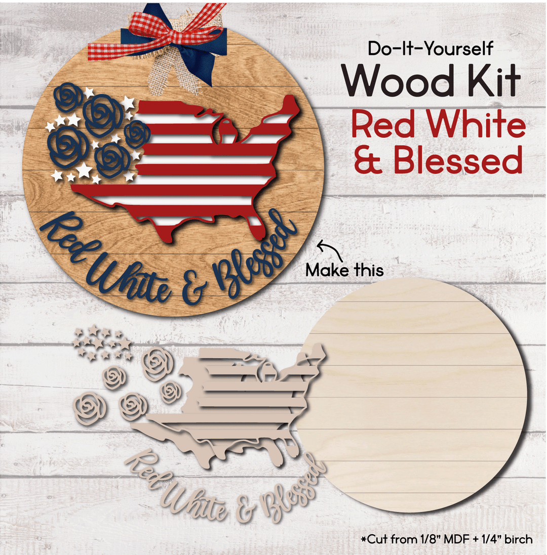 WallCutz  WOOD KIT  / Red White & Blessed Door Hanger Wood Kit