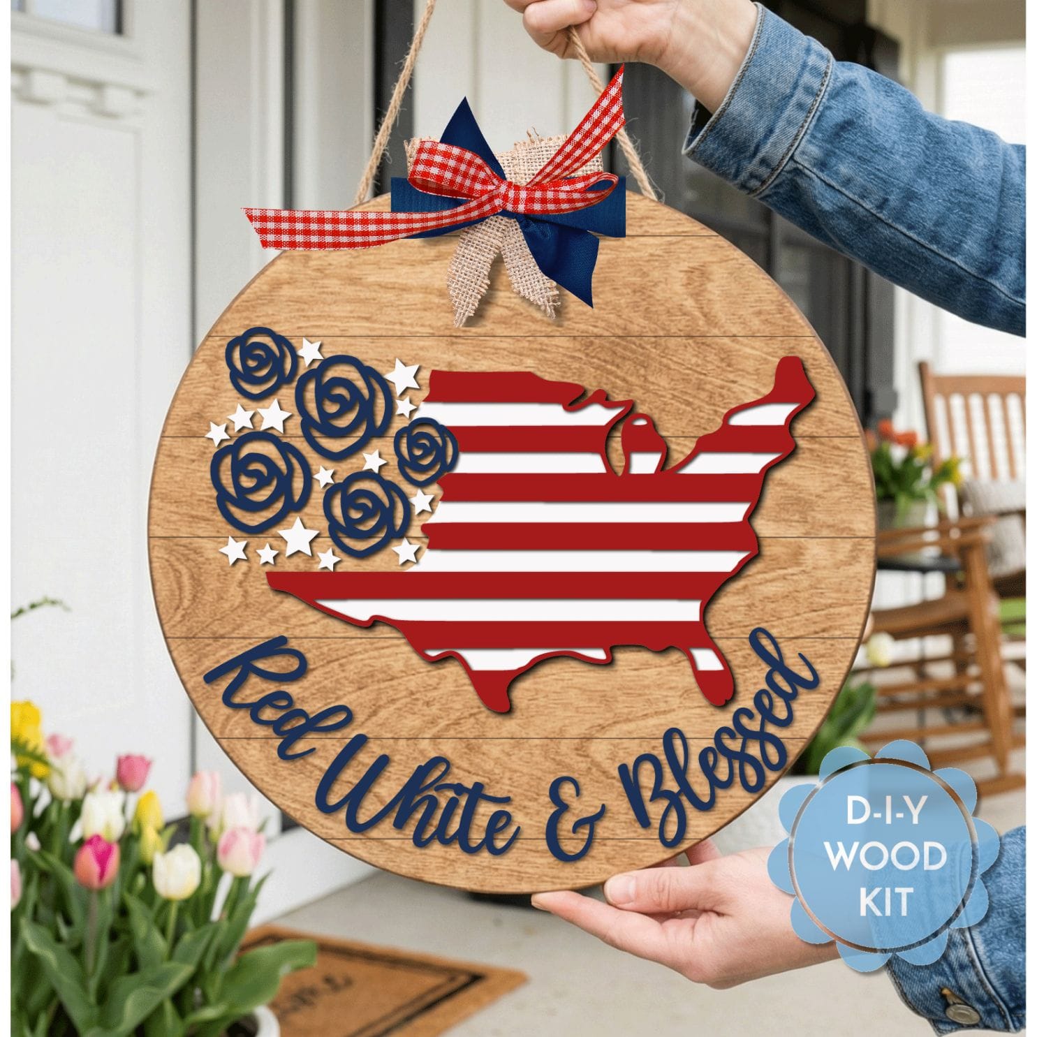 USS Kittle Bark CV-61 木製壁飾り WOOD KIT / Red White & Blessed Door Hanger – WallCutz Crafts