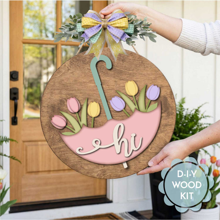 WallCutz  WOOD KIT  / Umbrella with Tulips Door Hanger Wood Kit