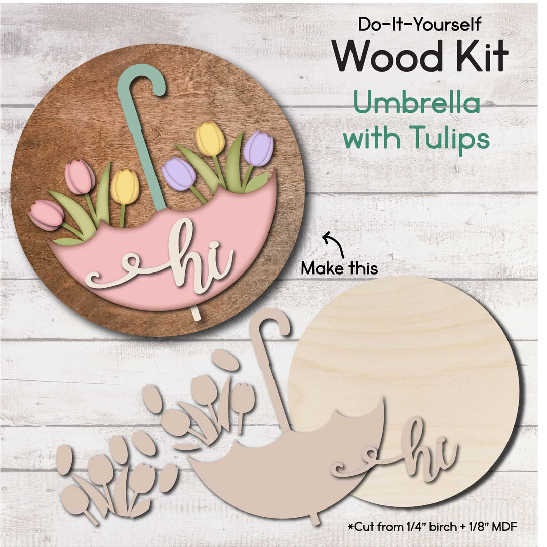 WallCutz  WOOD KIT  / Umbrella with Tulips Door Hanger Wood Kit